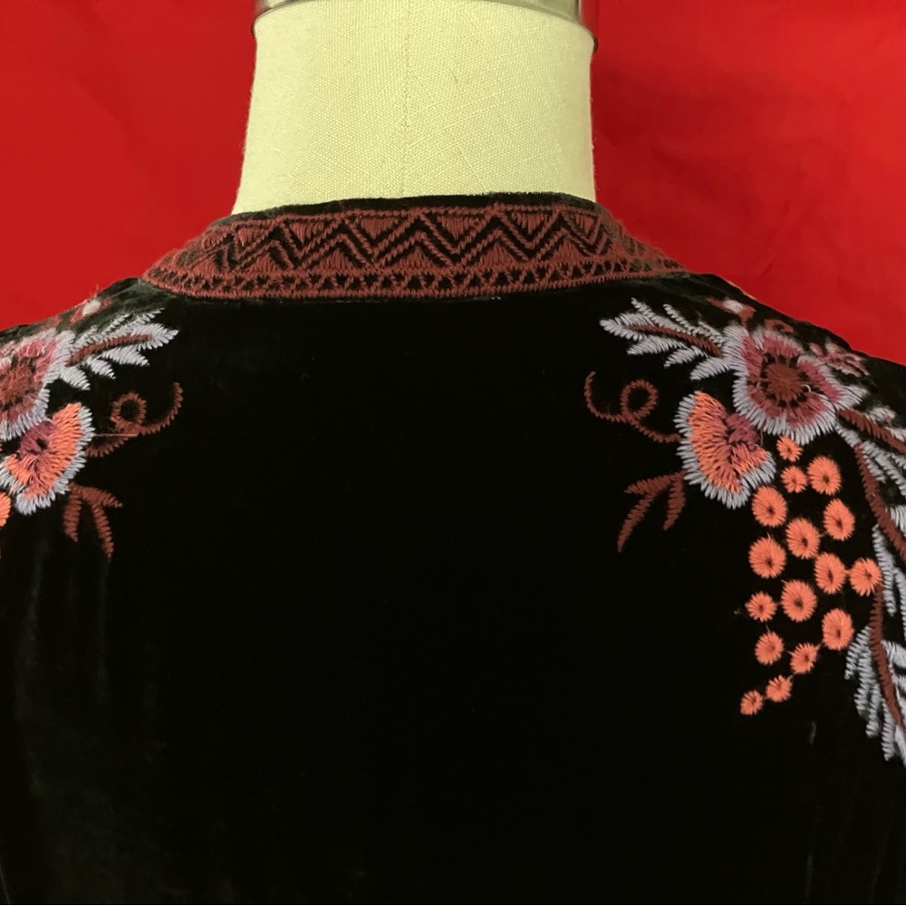 Johnny Was Black Velvet Dress with Pink and Purple Floral Embroidery - Picture 7 of 12